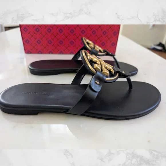 TORY BURCH Metal Miller Leather Sandals Perfect Navy Size 8 - Picture 5 of 15